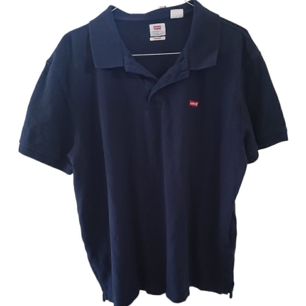 Vintage Levis Men's Navy Blue Short Sleeve Polo